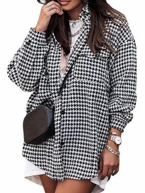 Oversized Navy Houndstooth Shacket Long Sleeve Woven Shirt Jacket Women’s Size M